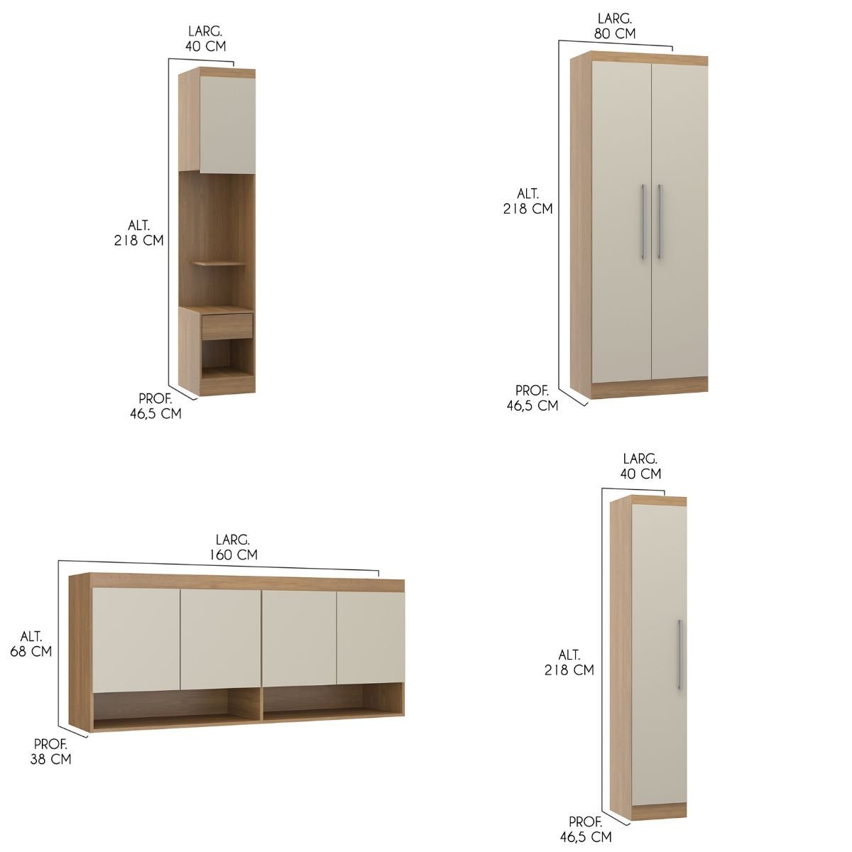 Armário Guarda Roupa Modulado Completo Selene 240/240x218 Cm 6 Peças MDP Carvalho MENU - 3