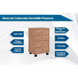 Mesa Cabeceira Infantil Presence c/ 4 Gavetas Branco - Demóbile - 2