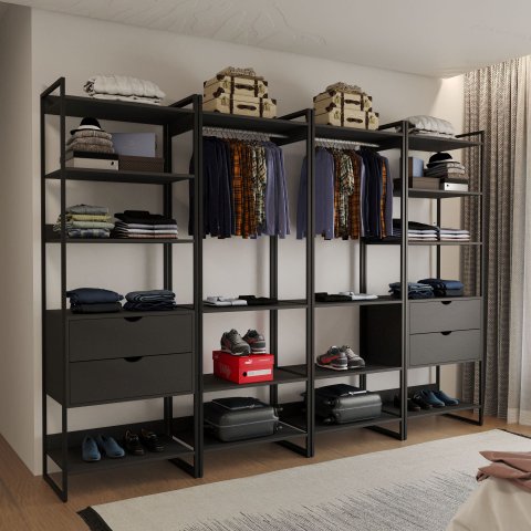 Quatro Modulos para Closet Industrial Ferro Preto Tampo Preto