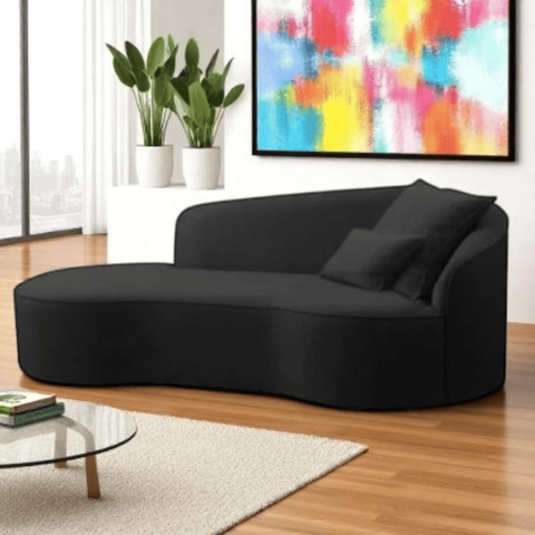 Divã Recamier Sofá Curvo Sala de Tv e Estar Recepção Inglaterra 200cm Lado Esquerdo Linho Preto- Mab