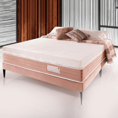 Cama Box Colchão Paradiso + Base Luxo King Rose Estofama