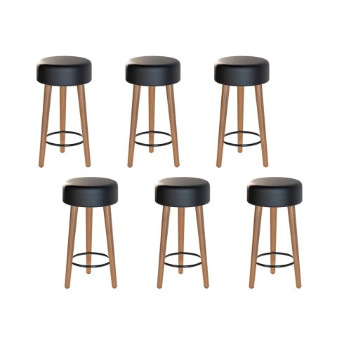 Kit 6 Bancos Banqueta Paris Couro Preto Mesa Gourmet Pés Madeira Mz Decor