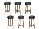 Ver imagem 1 de Kit 6 Bancos Banqueta Paris Couro Preto Mesa Gourmet Pés Madeira Mz Decor
