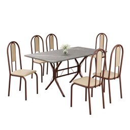 Conjunto Sala de Jantar Mesa Retangular 140x75cm Tampo Granito Topázio 6 Cadeiras Linda Yescasa - 2