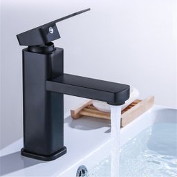 Torneira Bancada Monocomando C/ Misturador P/ Banheiro Lavabo Quadrada Estilo Industrial Preta - 1