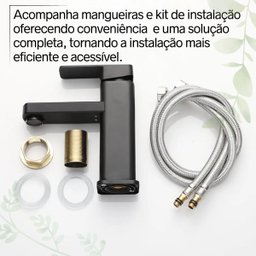 Torneira Bancada Monocomando C/ Misturador P/ Banheiro Lavabo Quadrada Estilo Industrial Preta - 6