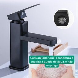 Torneira Bancada Monocomando C/ Misturador P/ Banheiro Lavabo Quadrada Estilo Industrial Preta - 3