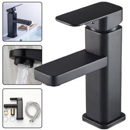 Torneira Bancada Monocomando C/ Misturador P/ Banheiro Lavabo Quadrada Estilo Industrial Preta - 2