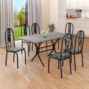 Ver imagem 1 de Conjunto Sala de Jantar Mesa Retangular 140x75cm Tampo Granito Topázio 6 Cadeiras Linda Yescasa