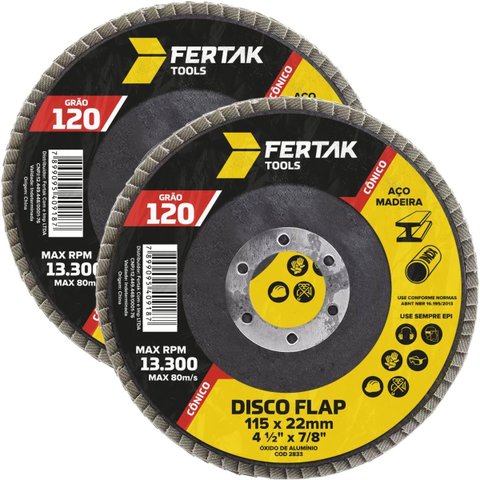Disco Lixa Flap Cônico 115mm Grão 120 Madeira Aço Desbaste | 02 Un