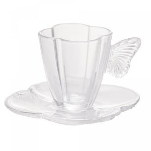 Kit 4 Xícaras Chá Vidro Pires Butterfly 180ml Wolff