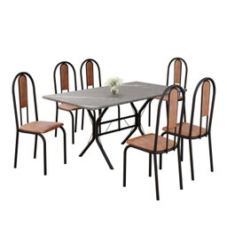 Conjunto Sala de Jantar Mesa Retangular 140x75cm Tampo Granito Topázio 6 Cadeiras Linda Yescasa - 2