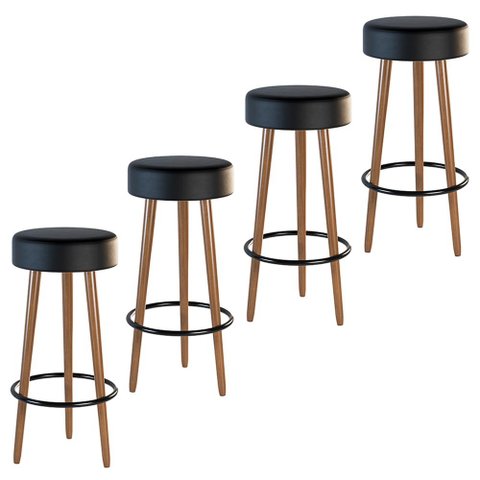 Kit 04 Banquetas Cozinha Londres Estofada D-33 com Pés de Madeira Couríssimo Preto - Desk Design