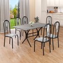 Ver imagem 1 de Conjunto Sala de Jantar Mesa Retangular 140x75cm Tampo Granito Topázio 6 Cadeiras Linda Yescasa