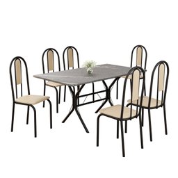 Conjunto Sala de Jantar Mesa Retangular 140x75cm Tampo Granito Topázio 6 Cadeiras Linda Yescasa - 2