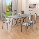 Ver imagem 1 de Conjunto Sala de Jantar Mesa Retangular 140x75cm Tampo Granito Topázio 6 Cadeiras Linda Yescasa