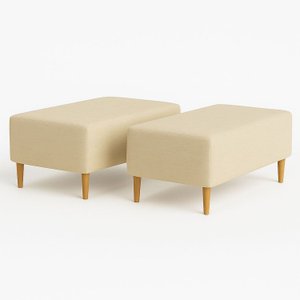 Kit 2 Puffs Bela Manu Madri Pés Palito Tecido Linho Bege