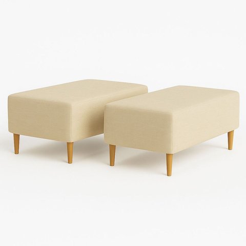 Kit 2 Puffs Bela Manu Madri Pés Palito Tecido Linho Bege