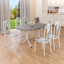 Ver imagem 1 de Conjunto Sala de Jantar Mesa Retangular 140x75cm Tampo Granito Topázio 6 Cadeiras Linda Yescasa