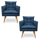 Ver imagem 1 de Kit 2 Poltronas Olivia Suede Azul Marinho Pés Palito Castanho - Pallazio