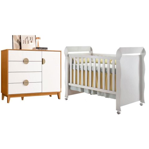 Berço Americano Mirelle com Cômoda Sapateira Ipe Branco Cinamomo - Móveis Albatroz