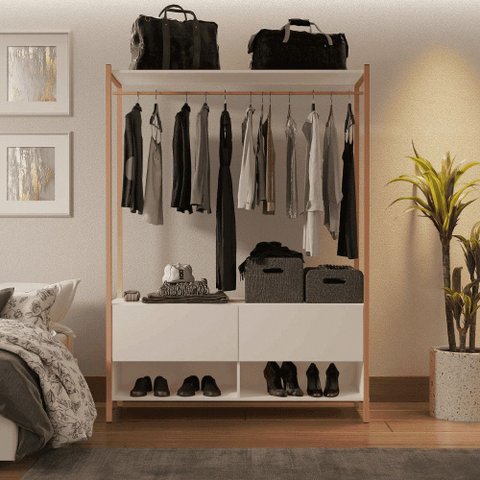 Closet Estilo Industrial Dallas 2 Gavetas e Suporte para Cabide Klm Móveis