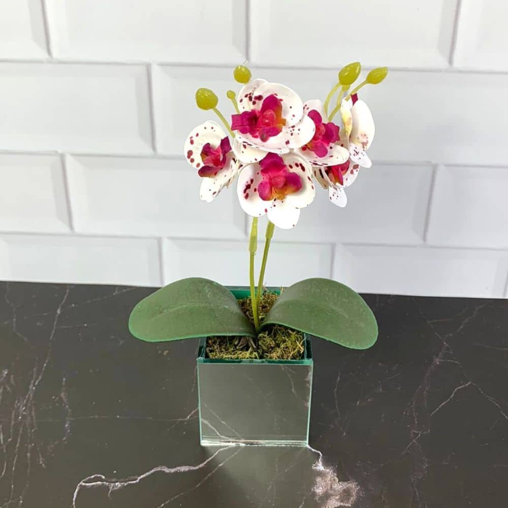 Arranjo de Orquídea Artificial Com Vaso de Vidro Espelhado:Pintada - 2