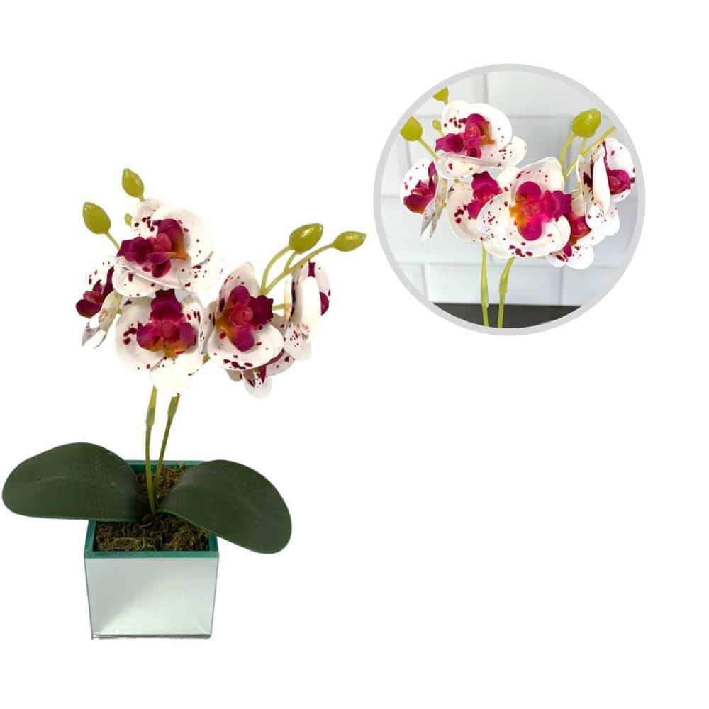 Arranjo de Orquídea Artificial Com Vaso de Vidro Espelhado:Pintada