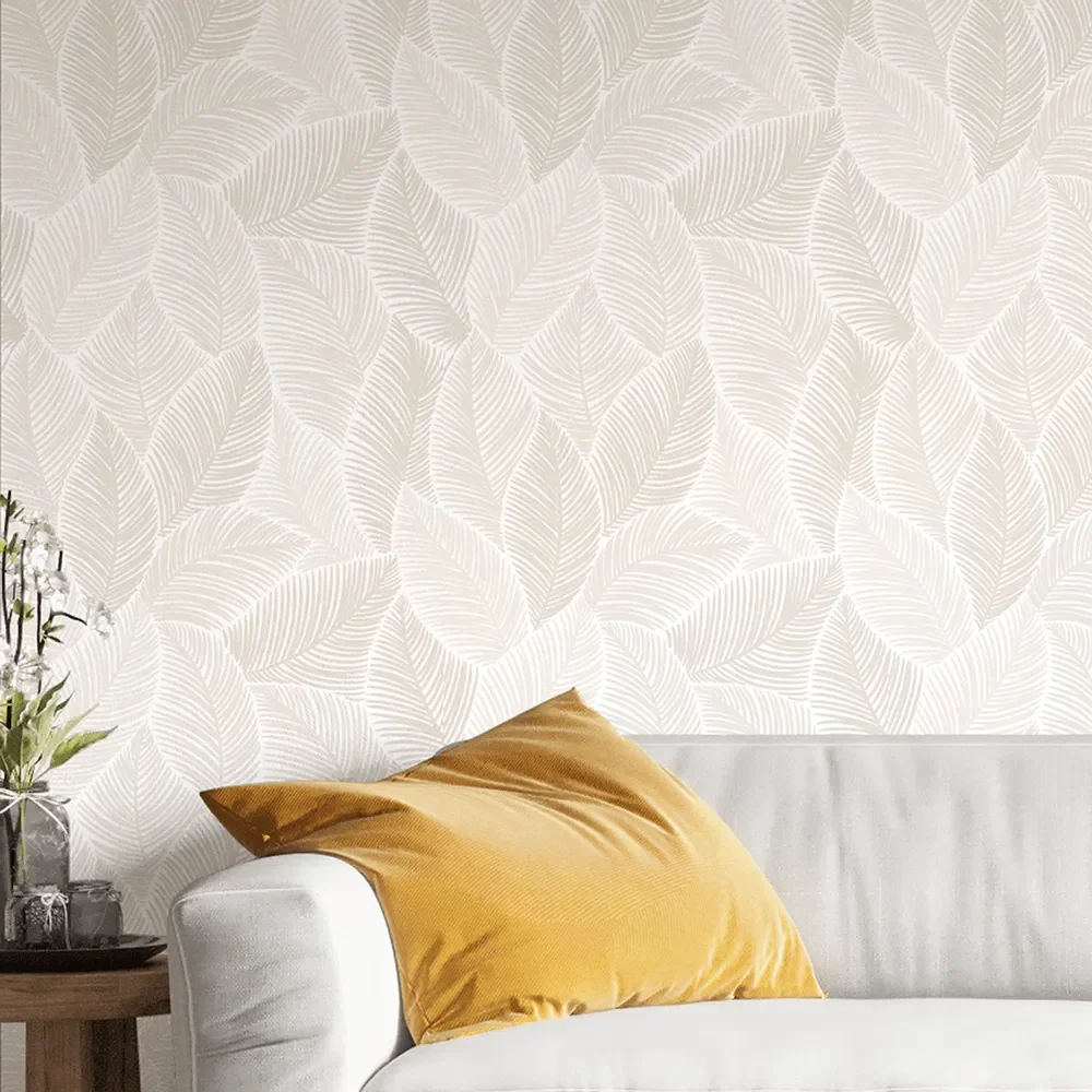 Papel de Parede Adesivo Texturizado Folhas Claras Lavável Fosco 3m