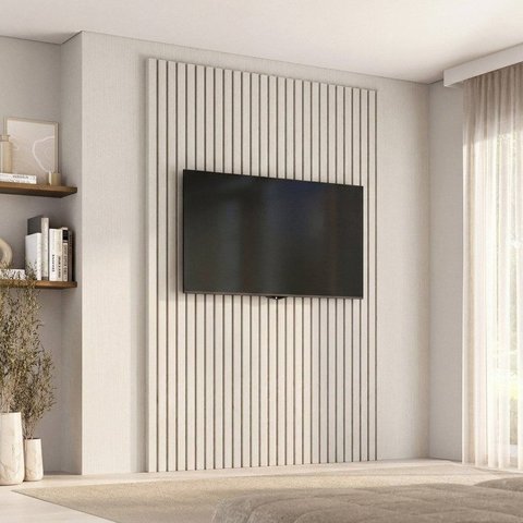 Painel Ripado para TV até 65 Polegadas Planejado 160x250cm Aruá CabeCasa MadeiraOriginals Off White