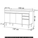 Ver imagem 4 de Balcão de Cozinha para Pia 150cm com Tampo Marrocos Cinza Claro/castanho - Lumil Lumil Móveis