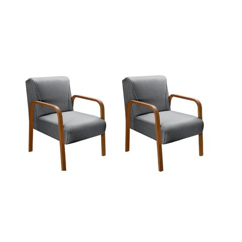 Kit 2 Poltronas Anita Conjunto Cadeiras Moderna Braço Madeira Cinza 320