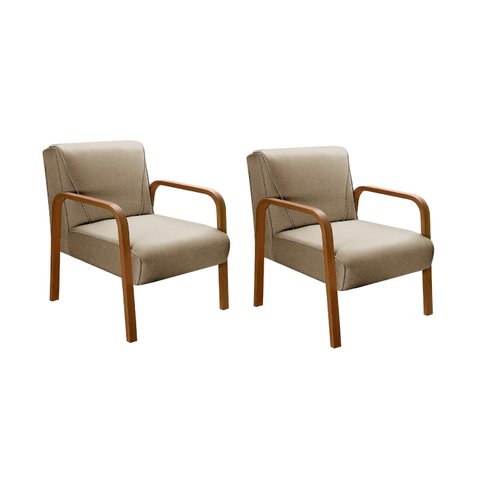 Kit 2 Poltronas Anita Conjunto Cadeiras Moderna Braço Madeira Marrom 150