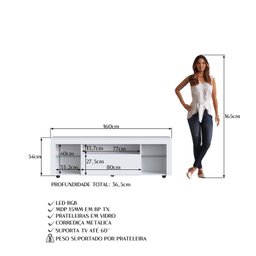 Rack para Tv até 60 Polegadas Estilo Gamer 1 Gaveta 2 Prateleiras em Vidro e Iluminação em Led Yesca - 13