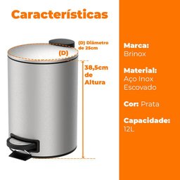 Lixeira para Banheiro e Cozinha Inox com Pedal Spin 12 Litros - Brinox - 6