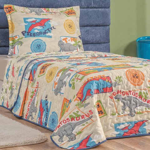 Colcha Solteiro Bouti Kids Dupla Face Estampado 2 Peças - Dino Bia Enxovais