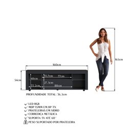 Rack para Tv até 60 Polegadas Estilo Gamer 1 Gaveta 2 Prateleiras em Vidro e Iluminação em Led Yesca - 14