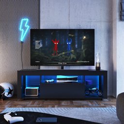 Rack para Tv até 60 Polegadas Estilo Gamer 1 Gaveta 2 Prateleiras em Vidro e Iluminação em Led Yesca - 2
