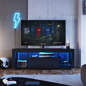 Rack para Tv até 60 Polegadas Estilo Gamer 1 Gaveta 2 Prateleiras em Vidro e Iluminação em Led Yesca
