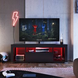 Rack para Tv até 60 Polegadas Estilo Gamer 1 Gaveta 2 Prateleiras em Vidro e Iluminação em Led Yesca - 7