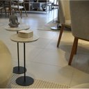Ver imagem 5 de Kit 2 Mesas Laterais Norina - Baixa / Alta, Tampo Redondo Imerso e Base Aço Corten. Cinza 100% MDF