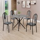 Ver imagem 1 de Conjunto Sala de Jantar Mesa Quadrada 70x70cm Tampo Granito Topázio 4 Cadeiras Linda Yescasa Preto/Floral/Fosco