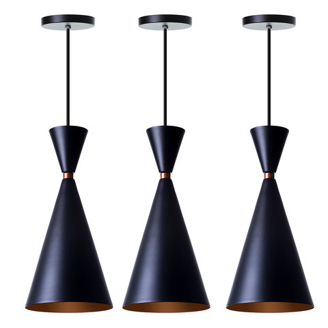 Kit 3 Lustre Pendente Interno Moscou Alumínio Decoração Cor: Preto