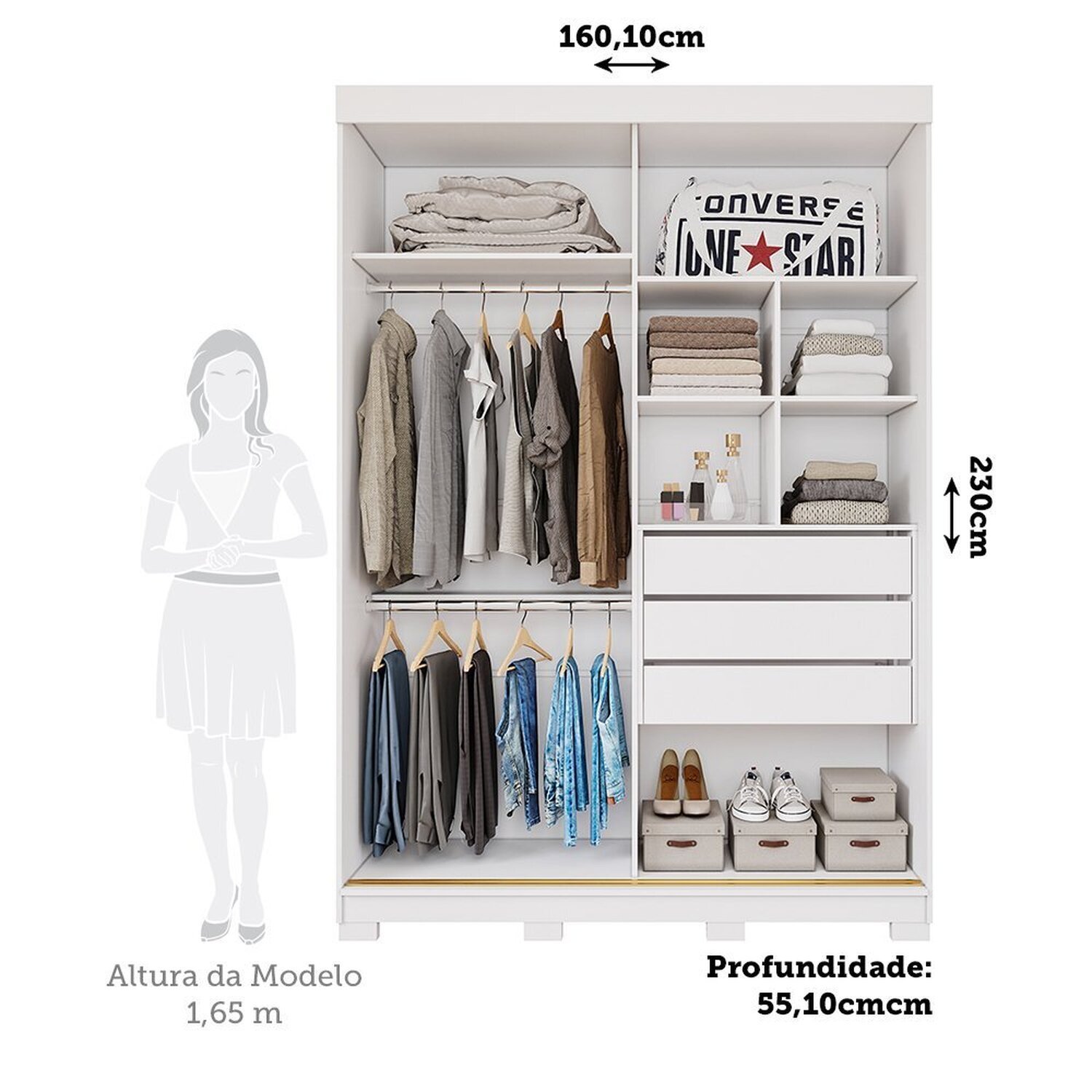 Guarda-roupa Solteiro 3 Portas de Correr 3 Gavetas com Espelhos 100% Mdf Dubai Espresso Móveis - 4