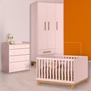 Ver imagem 1 de Conjunto Berço Mini Cama Slim, Cômoda Trocador e Guarda Roupa Slim Rosa