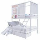 Ver imagem 5 de Beliche Casinha Reta Casal/ Solteiro com 02 Gavetas Escorregador e Cortina Madeira Maciça Branco/