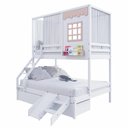 Ver imagem 2 de Beliche Casinha Reta Casal/ Solteiro com 02 Gavetas Escorregador e Cortina Madeira Maciça Branco/