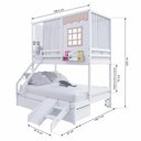 Ver imagem 4 de Beliche Casinha Reta Casal/ Solteiro com 02 Gavetas Escorregador e Cortina Madeira Maciça Branco/