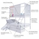 Ver imagem 3 de Beliche Casinha Reta Casal/ Solteiro com 02 Gavetas Escorregador e Cortina Madeira Maciça Branco/