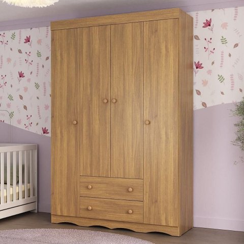 Guarda-roupa Infantil 122cm 4 Portas e 2 Gavetas Realeza Multimóveis Mp4453 Madeirado